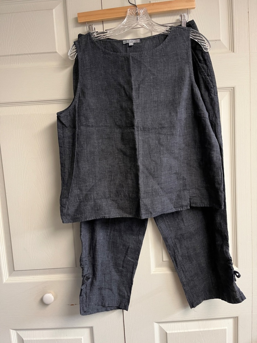 Habitat Women's Sleeveless Linen Blend Top & Crop Pants Set - Charcoal Size Med